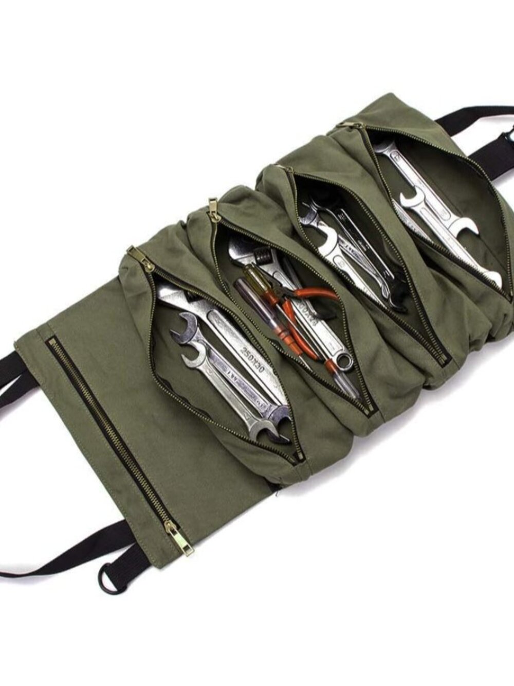 Roll Up Tool Bag with 5 Zipper Pockets,Portable Tool Storage Gifts for Men